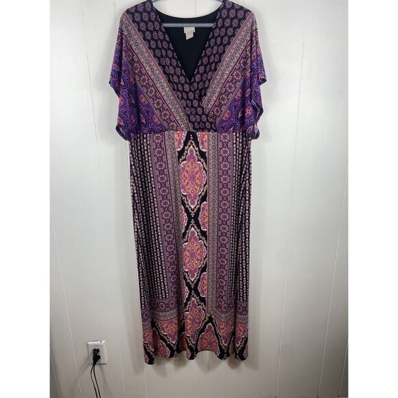 Chico's Purple Maxi Dress Size 3 XL Gypsy Boho Flowy Hippie Summer Fairy - Picture 1 of 6